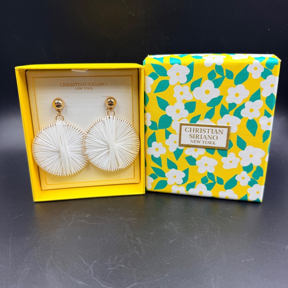 Christian Siriano New York White Thread Wrapped Gold Ball Drop Earrings NIB